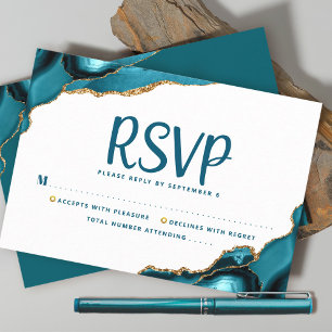 Bar Mitzvah Simple Modern Turquoise Agate Script RSVP Card
