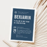 BAR MITZVAH simple modern typography navy white Invitation<br><div class="desc">by kat massard >>> kat@simplysweetPAPERIE.com <<< CONTACT ME for custom wording or to add any lines in Hebrew Love the design, but would like to see some changes - another colour scheme, product, add a photo or adapted for a different occasion - no worries simply contact me - I am...</div>