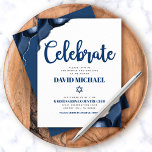 Bar Mitzvah Simple Navy Blue Agate Modern Script  Enclosure Card<br><div class="desc">Be proud, rejoice and showcase this milestone of your favourite Bar Mitzvah! Include this cool, unique, modern, personalized insert for additional information to your event. Navy blue script typography and Star of David overlay simple, white background with steel blue agate accented with faux silver veins. Personalize the custom text with...</div>