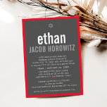 BAR MITZVAH simple star modern name grey red Invitation<br><div class="desc">by kat massard >>> kat@simplysweetPAPERIE.com <<< CONTACT ME for custom wording or to add any lines in Hebrew Love the design, but would like to see some changes - another colour scheme, product, add a photo or adapted for a different occasion - no worries simply contact me - I am...</div>