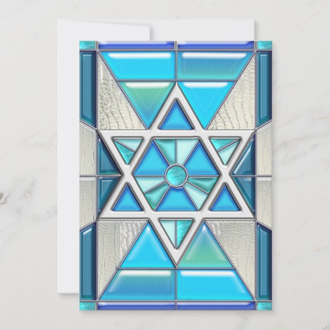 Bar Mitzvah Stained Glass & Silver Star of David Invitation (Front)
