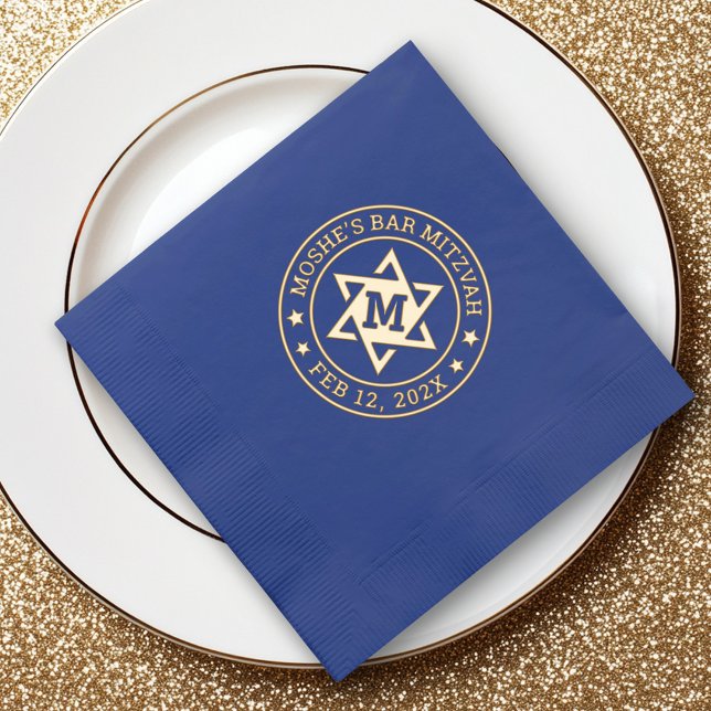 Bar mitzvah Star de David monogramme initial (Bar mitzvah Star of David monogram initial Foil Napkins)