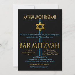 Bar Mitzvah | Star of David | Black Invitation