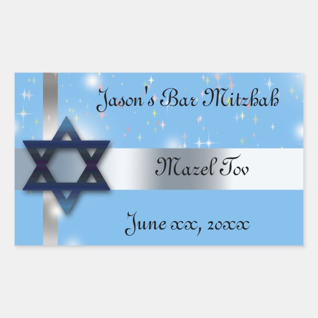 Bar Mitzvah, Star of David, Blue and Silver Sticker (Front)