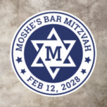 Bar mitzvah Star of David blue any colour monogram Floor Decals<br><div class="desc">Bar mitzvah dance floor decal featuring a white Star of David with the boy's monogram initial and name and date around the star. The default colours are white and dark blue but all colours are fully customizable in the design tool.</div>