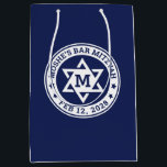 Bar mitzvah Star of David blue any colour monogram Medium Gift Bag<br><div class="desc">Bar mitzvah gift bags featuring a white Star of David with the boy's monogram initial,  and name and date around the star. The default colours are white and dark blue but all colours are fully customizable in the design tool.</div>