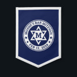 Bar mitzvah Star of David blue any colour monogram Pennant<br><div class="desc">Bar mitzvah pennant featuring a white Star of David with the boy's monogram initial,  and name and date around the star. The default colours are white and dark blue but all colours are fully customizable in the design tool.</div>