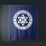 Bar mitzvah Star of David blue any colour monogram Tapestry<br><div class="desc">Bar mitzvah backdrop featuring a white Star of David with the boy's monogram initial,  and name and date around the star. The default colours are white and dark blue but all colours are fully customizable in the design tool. You can also move and resize the logo.</div>