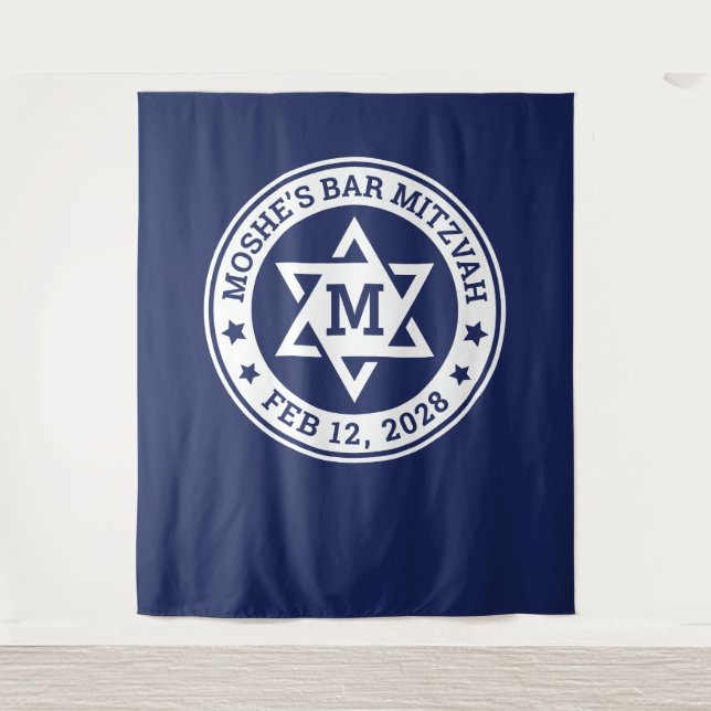 Bar mitzvah Star of David blue any colour monogram Tapestry (Front)
