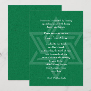 Bar Mitzvah Star of David Green Invitation