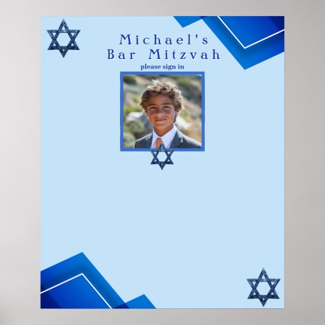Bar Mitzvah Star of David Modern Blue Geometric Poster (Front)