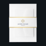 Bar Mitzvah Star of David White Navy Gold Modern Invitation Belly Band<br><div class="desc">Compliment elegant navy blue, white and gold bar mitzvah invitations with stylish customized belly bands. Name and date on this template are simple to personalize or delete. The modern minimalist design features stylish art deco inspired vintage typography and faux gold foil stripes and Star of David. Please note that gold...</div>