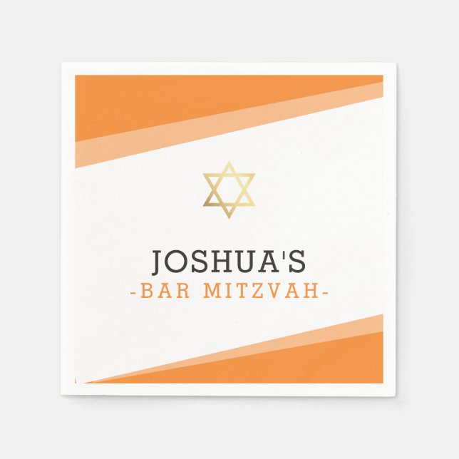 BAR MITZVAH star simple modern bold bright orange Napkin (Front)