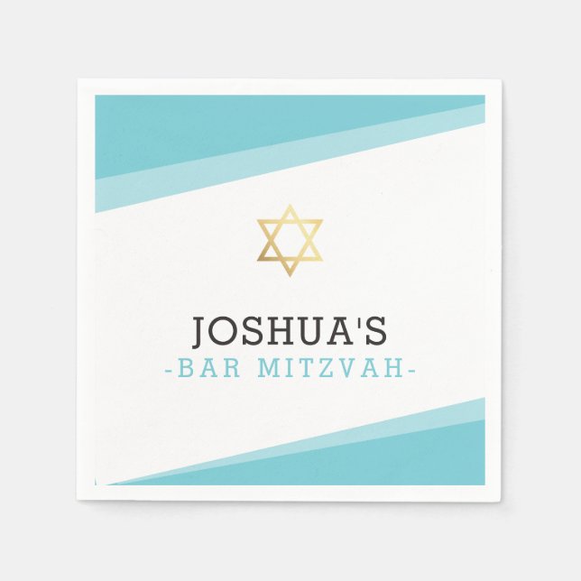 BAR MITZVAH star simple modern turquoise blue Napkin (Front)