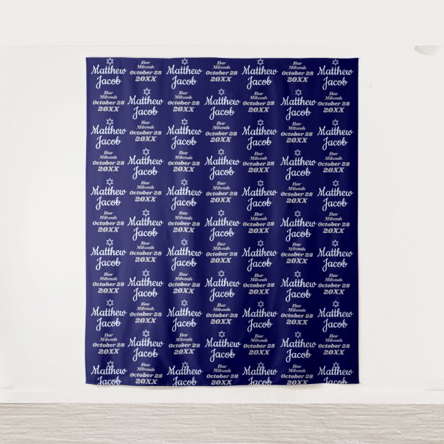 Bar Mitzvah Step and Repeat Backdrop Tapestry (Front)