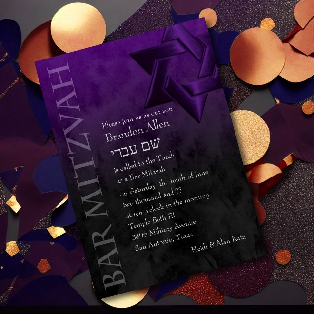 Bar Mitzvah Stylish Purple Star of David Ombre Invitation (Creator Uploaded)