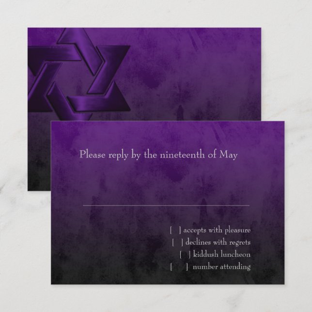 Bar Mitzvah Stylish Purple Star of David Ombre RSVP Card (Front/Back)