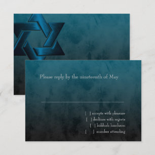 Bar Mitzvah Stylish Teal Blue Star of David Ombre RSVP Card