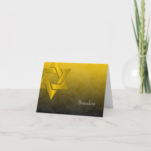 Bar Mitzvah Stylish Yellow Star of David Ombre Note Card (Front)