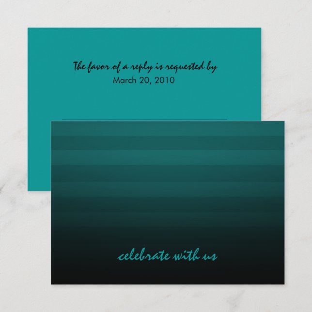 Bar Mitzvah Teal and Black Horizontal Stripe Invitation (Front/Back)