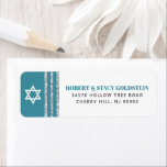 Bar Mitzvah Teal Silver Tallit Bold Return Address<br><div class="desc">Be proud, rejoice and celebrate this milestone of your favourite Bar Mitzvah whenever you use this cool, unique, modern, personalized return address label! Bold, dusty teal blue green and grey typography, a white Star of David and a dusty teal blue green and silver glitter striped tallit inspired graphic overlay a...</div>