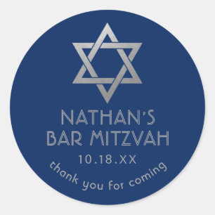 Bar Mitzvah Thank You Blue Silver Star of David Classic Round Sticker