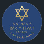 Bar Mitzvah Thank You Navy Blue Gold Star of David Classic Round Sticker<br><div class="desc">Elegant modern blue and gold classic bar mitzvah "thank you" personalized stickers with custom name,  date and Star of David.</div>