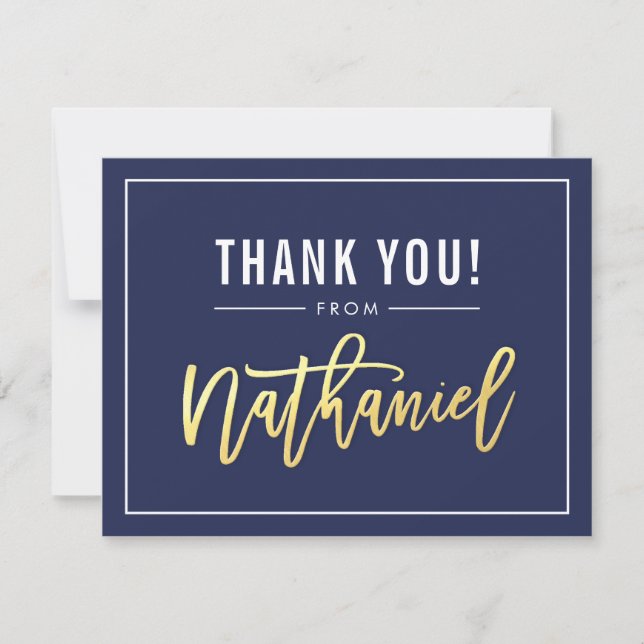 BAR MITZVAH thank you red gold name NATHANIEL Card (Front)