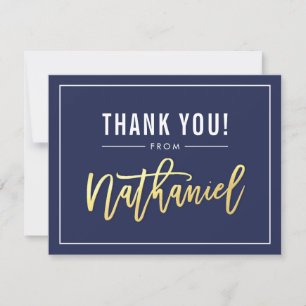 BAR MITZVAH thank you red gold name NATHANIEL Card