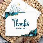 Bar Mitzvah Turquoise Agate Bold Script Thank You  Postcard<br><div class="desc">Make sure your favourite Bar Mitzvah shows his appreciation to all who supported his milestone event! Send out this cool, unique, modern, personalized thank you postcard. Turquoise blue handwritten script and bold, sans serif typography overlay a simple, clean white background with turquoise blue agate rocks accented with faux gold veins....</div>
