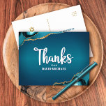 Bar Mitzvah Turquoise Agate Ombre Script Thank You Postcard<br><div class="desc">Make sure your favourite Bar Mitzvah shows his appreciation to all who supported his milestone event! Send out this cool, unique, modern, personalized thank you postcard. White handwritten script and bold sans serif typography overlay a deep teal blue ombre background with turquoise blue agate accented with faux gold veins. A...</div>