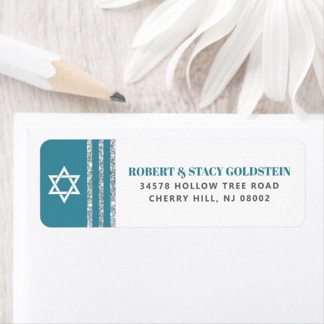 Bar Mitzvah Turquoise Argent Tallit Bold Adresse d (En situation)
