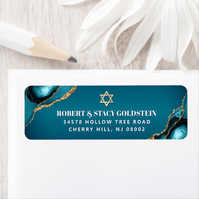 Bar Mitzvah Turquoise Ombre Agate Adresse de retou (En situation)