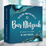 Bar Mitzvah Turquoise Ombre Agate Script Keepsake Binder<br><div class="desc">Let your favourite Bar Mitzvah be proud, rejoice and celebrate his milestone with this stunning keepsake scrapbook memory album. White calligraphy script, bold white sans serif typography, and a faux gold Star of David overlay a deep turquoise teal blue ombre background with turquoise blue agate accented with faux gold veins....</div>