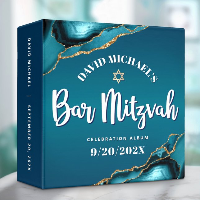 Bar Mitzvah Turquoise Ombre Agate Script Keepsake Binder (Creator Uploaded)
