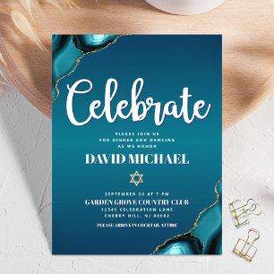 Bar Mitzvah Turquoise Ombre Agate Script Modern Enclosure Card