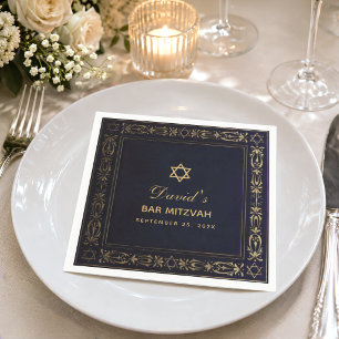 Bar Mitzvah Vintage Elegant Navy Blue Gold Star Napkin