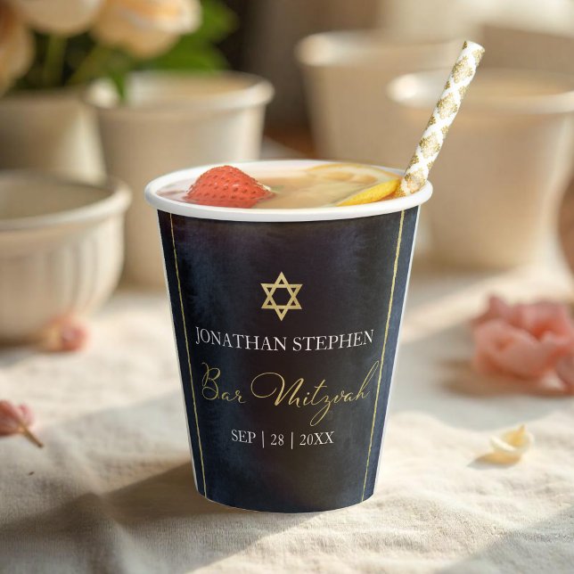 Bar Mitzvah Watercolor Paper Cups | Abstract Blue (Creator Uploaded)