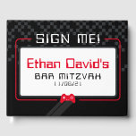 BAR MITZVAH WELCOME gamer cool trendy black red Guest Book<br><div class="desc">by kat massard >>> WWW.SIMPLYSWEETPAPERIE.COM <<< - - - - - - - - - - - - - - - - A super cool GAMER THEMED welcome sign for your event. Setup as a template it is simple for you to add your own details, or hit the customize button...</div>