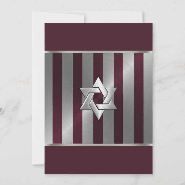 Bar Mitzvah Wine and Silver Stripe Invitation (Front)