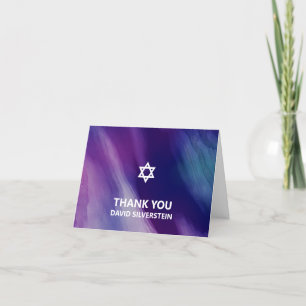 Bar moderne Mitzvah Carte de remerciements bleu vi