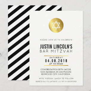 BAR MODERNE MITZVAH parti INVITATION tache or noir
