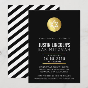 BAR MODERNE MITZVAH parti INVITATION tache or noir