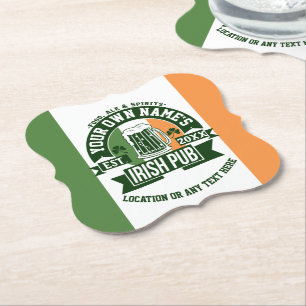Bar Name Irish Pub Personalized St. Patrick's Day Paper Coaster