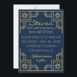 Bar or Bat Mitzvah Blue n Gold Art Deco Invitation<br><div class="desc">Bar or Bat Mitzvah Blue and Gold/Art Deco Invitation with Envelope. Personalize by deleting text on the front and adding your own. Choose your favourite font style, colour, and size. All design elements can be edited and/or transferred to other Zazzle products. Background colour, black, can be changed out on either...</div>