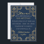 Bar or Bat Mitzvah Blue n Gold Art Deco Invitation<br><div class="desc">Bar or Bat Mitzvah Blue and Gold/Art Deco Invitation with Envelope. Personalize by deleting text on the front and adding your own. Choose your favourite font style, colour, and size. All design elements can be edited and/or transferred to other Zazzle products. Background colour, black, can be changed out on either...</div>