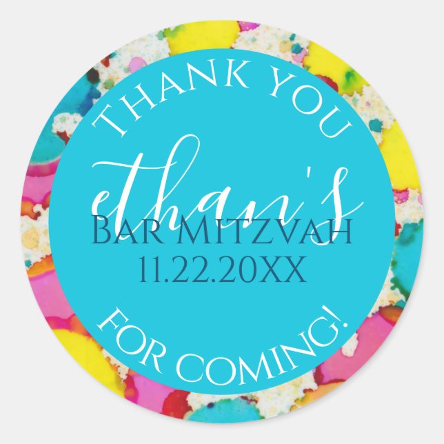 Bar or Bat Mitzvah Confetti Design Round Sticker (Front)