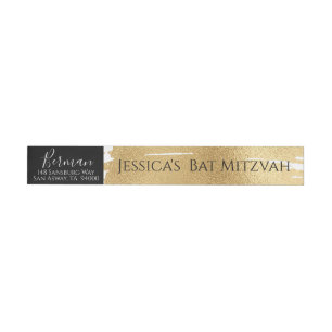 Bar or Bat Mitzvah Elegant Gold & Black Wraparound Address Label