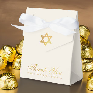 Bar or Bat Mitzvah Faux Gold Star Thank You Ivory Favor Box