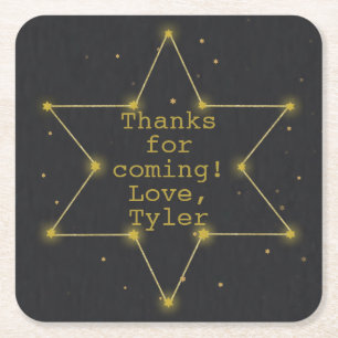 Bar or Bat Mitzvah Space Star of David Square Paper Coaster